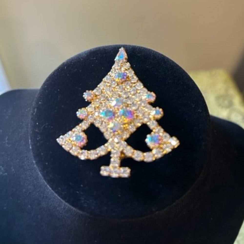 SALE 💚💚AB Rhinestone Christmas Tree VTG BROOCH - Picture 3 of 6
